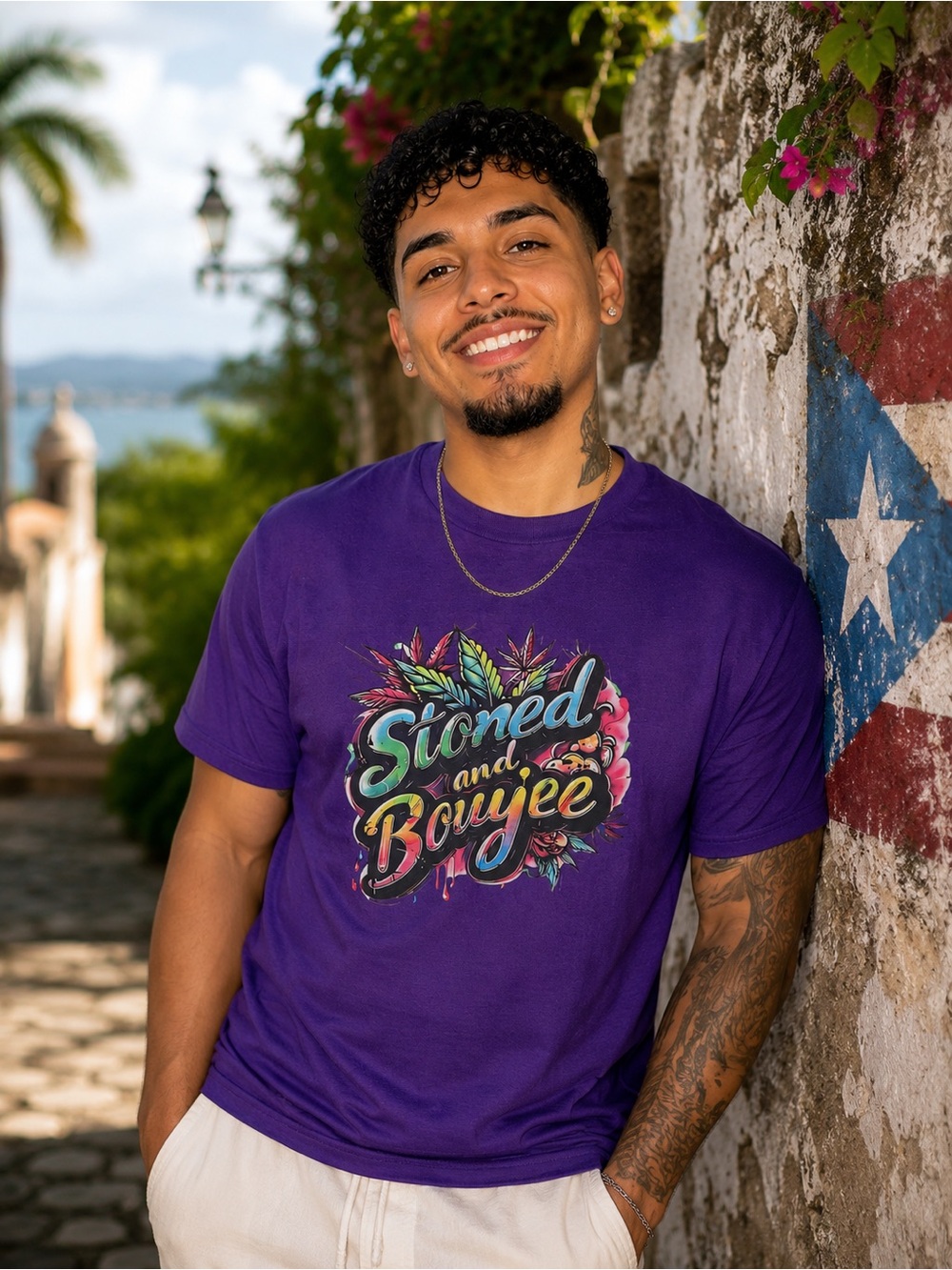 Gildan Purple 'Stoned and Boujee' Graphic Tee for Men